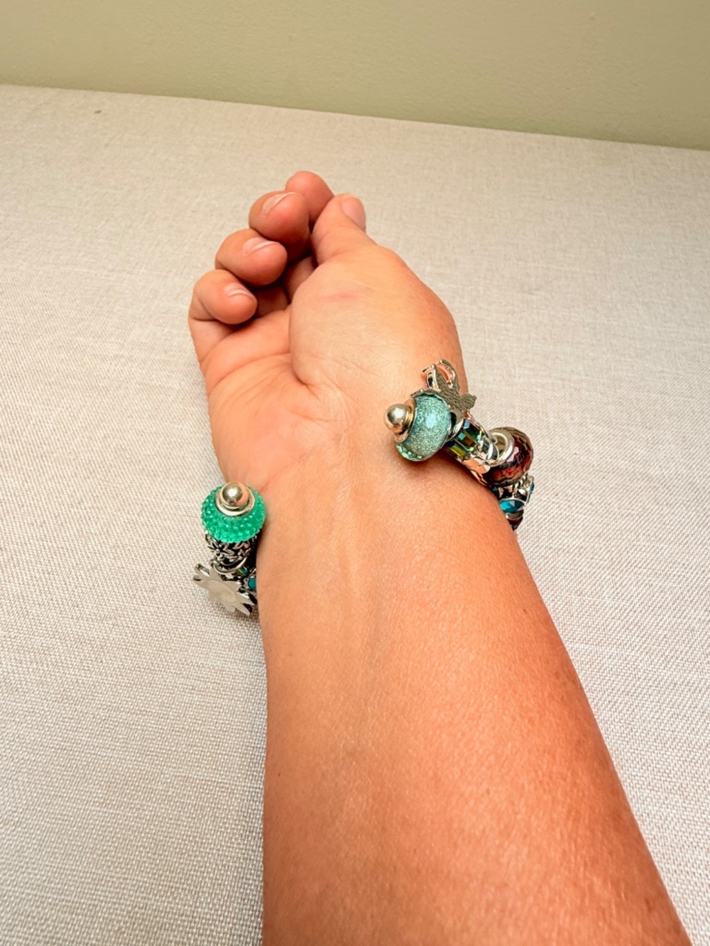 Beaded Pandora Style Charm Bracelet NOT Sterling Silver - Picture 10 of 10